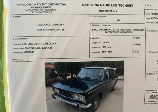 Fiat 125p cena 35000 przebieg: 98000, rok produkcji 1967 z Knyszyn małe 106